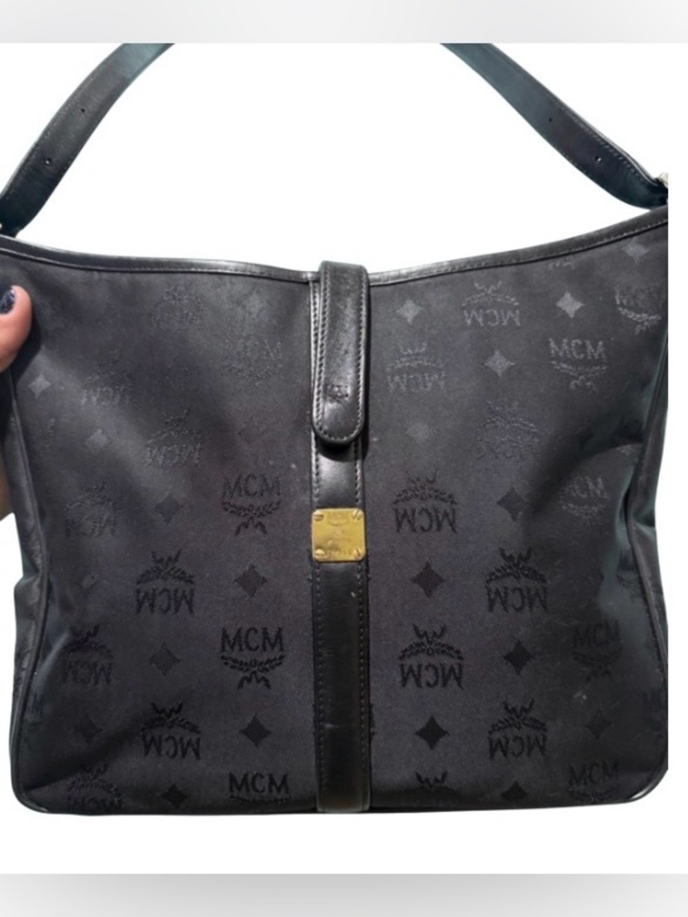 MCM shoulder hobo in black monogram jacquard bag